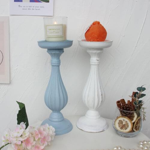 Blue Wooden Creative Candlestick Succulent Plant Pot Tray Candle Holder Table Desktop Decoration Rustic Wedding Holiday Decor