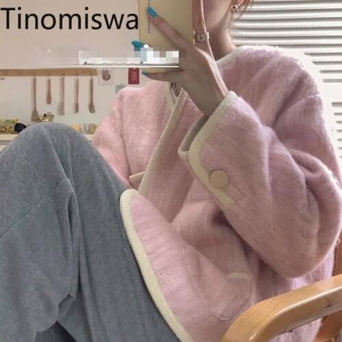 Tinomiswa Autumn New 2021 Pink Jackets Women Korean Vintage Loose Long Sleeve Coats Contrast Color Single Breasted Elegant Tops