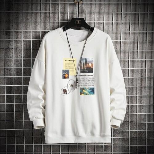GlacialWhale Crewneck Sweatshirt Men 2020 Autumn Print Japanese Streetwear Harajuku Oversized Casual White Hoodie Men Sweatshirt