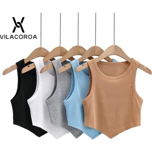 Ribbed Knitwear Tank Top Womens O-Neck Irregular Hem Crop Tops Clothes Skinny Slim Tank Vest Femme Street Style Simple Camisole