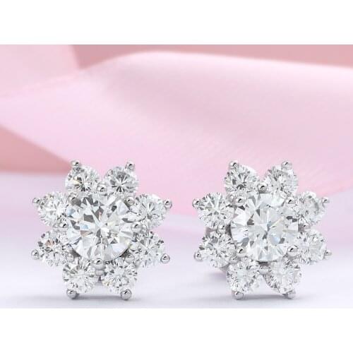 Veryins CRA Certificated Moissanite Sterling S925 Snowflake Shaped Halo Moissanite Stud Earrings