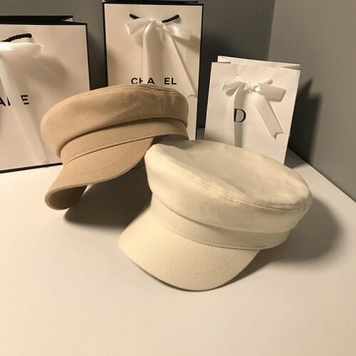 100% cotton duck tongue Navy cap female Autumn winter British vintage flat top mottled black beret caps for women snapback cap