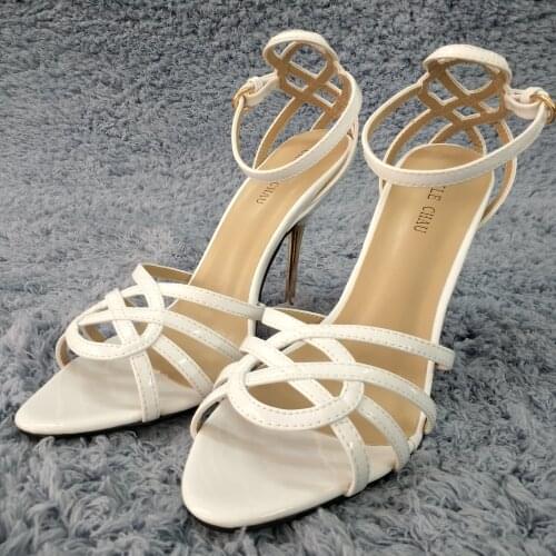 Sexy White Patent Sandals High Heel Popular Dress Party Women Sandals Summer New Open Toe Ankle Strap Stiletto 11cm Heel Shoe