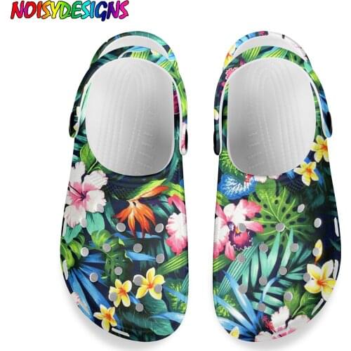 NOISYDESIGNS Womens Sandals Summer Beach Casual Slip-on Shoes Slipper Tropical Hibiscus Flower Printing Clogs Shoes Hombre