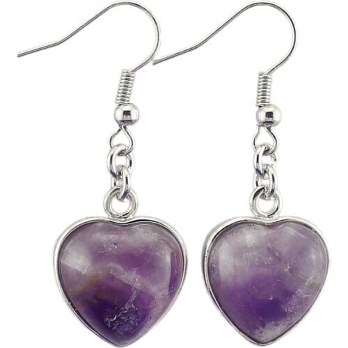 Heart Pendant Jewelry Earrings Reiki Natural Stone Lapis Lazuli Quartz Amethysts Opal Stone Dangle Earring Wedding Love Women