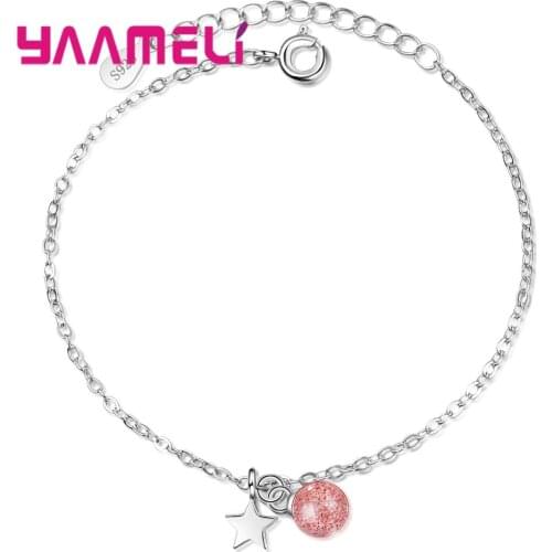 Top Quality 925 Silver Jewelry Bracelets for Women Girls Fashion Birthday Dance Party Accesories Metal Star Pink Ball Charm