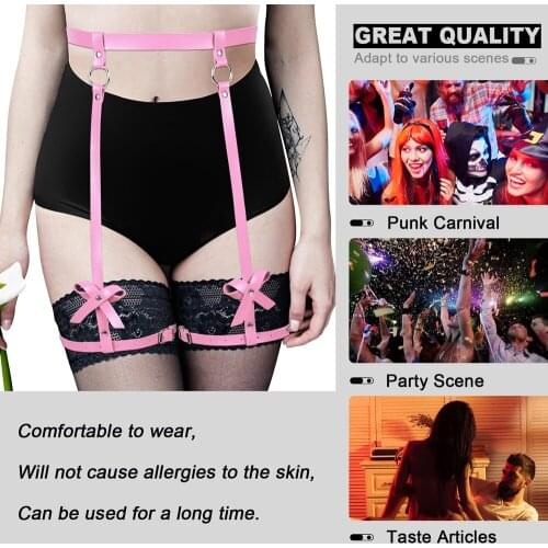 Pink Bow Womens Belt Bdsm Leather Harness Punk Gothic Style Pole Dance Rave Costume Stocking Garters Harajuku Sexy Lingerie