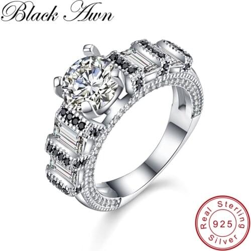 [BLACK AWN] 925 Sterling Silver Jewelry Trendy Wedding Rings for Women Engagement Ring Femme Bijoux Bague Size 6 7 8 C275