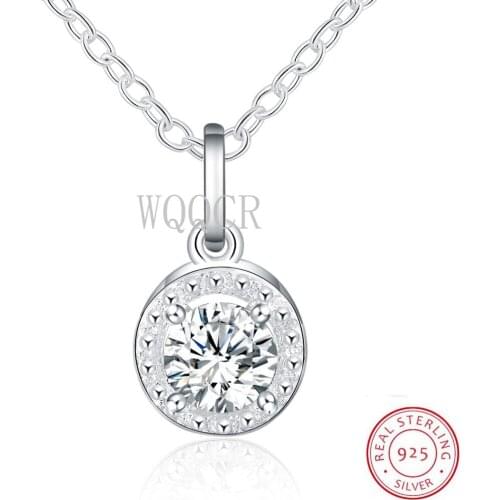100% 925 Sterling Silver Round Big Zircon AAA Grade Crystal Stone Necklace Pendant Ladies Fashion Jewelry Ladies Necklace