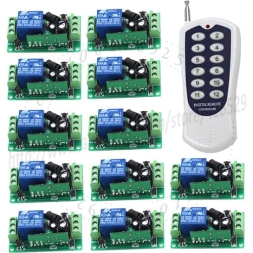 12CH 12 volt remote switch RF Wireless 1 Transmitter +12 Receiver fixed Code 3 Work Way 315/433MHz 10A 1000m distance SKU: 5103