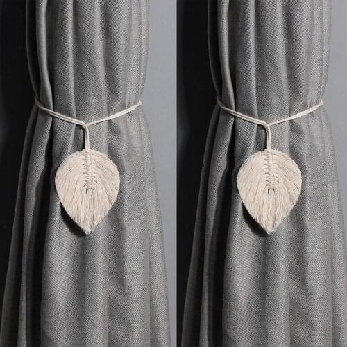 2Pcs Colorful Leaf Macrame Curtain Tiebacks Braided Curtain Holders Cotton Holdback Drapery Home Window Bedroom Decoration