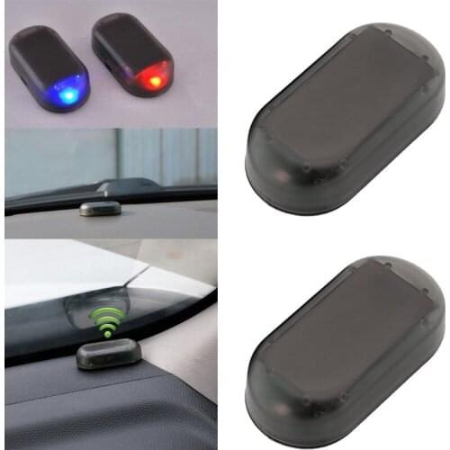 2pcs Blue and Red Solar Powered Car Alarm System Vehicle LED Light Anti-Theft Flash Blinking Lamp LED Flashing Security Light