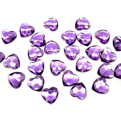 200Pcs Purple Heart Acrylic Decoration Crafts Beads Flatback Cabochon Scrapbook DIY For Clothes Embellishments Accessories