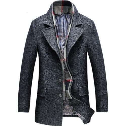 2020 Winter Mens Casual Wool Trench Coat Fashion Business Long Thicken Slim Overcoat Jacket Male Peacoat Brand Clothes 1717