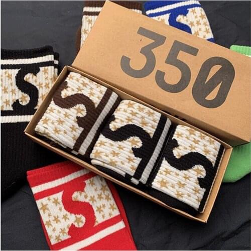 3 Pairs/Box Fashion Socks Star Print Crew Male Tide Street Europe Hip Hop Match Tidal Trend Youth Socks Men and Women
