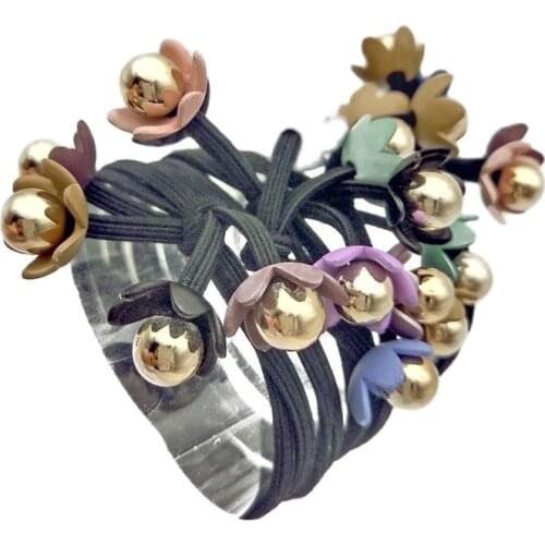 5Pcs/Lot Ball Flower Rubber Girl Elastic Hair Bands Tie Knot Bow Rope Accessories For Women