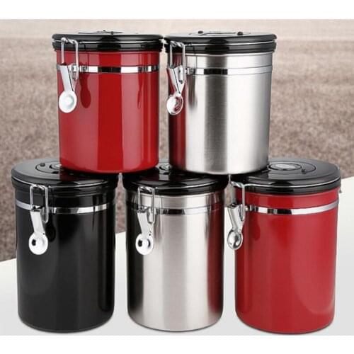 50% Hot Sales 1.5/1.8L Coffee Beanes Tea Container Vent Valve Stainless Steel Box Storage Jar