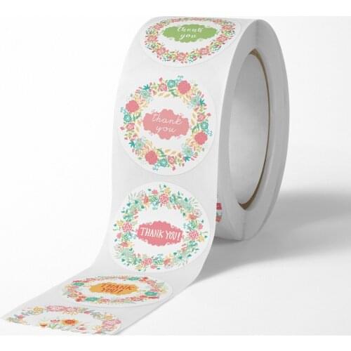 500pcs 1 inch Flower Wreath Thank You Stickers Round Seal Labels Handmade Sticker for Candy Gift Box Packing Bag Wedding Thanks