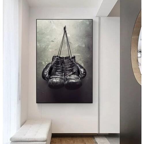 Abstract Vintage Black Boxing Gloves Canvas Painting Wall Art Bodybuilding Picture Poster Print Wallpaper Living Room Decoration