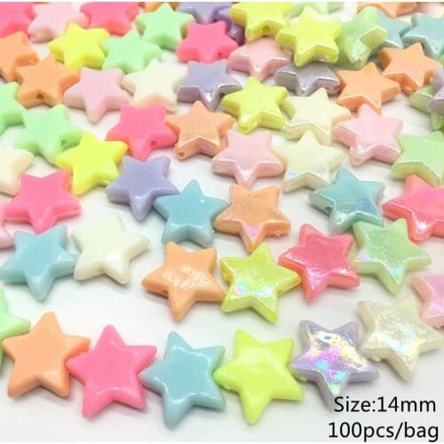 14mm Acrylic rainbow Beads For Jewelry Making Hot Five Star Flat Beads Candy AB Color Beads Pierced 100pcs/bag