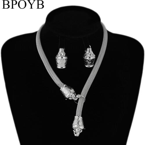 BPOYB Wholesale Magnificent Italian Silver Color Jewelry Sets Statement Lion Earrings Necklace For Women Party Daily Punk Style