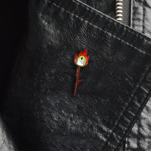 New trend wooden stick candle flame brooch fashion personality children backpack jewelry children small gift