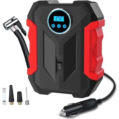 Digital Air Compressor for Car Pump Portable Tire Inflator with LED Light DC 12V 120W, Air Pump Auto Shut Off, Red