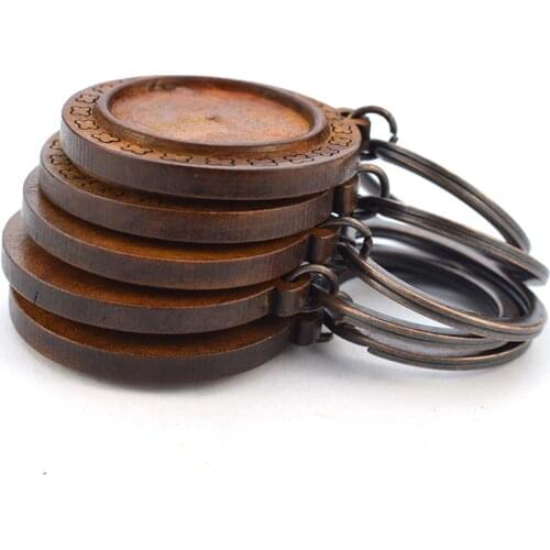 10PCS/lot Handmade Wood Keychain Base Blank Keyring Diy Key Chain Fit 25mm Glass Cabochon Jewelry Making Accessories