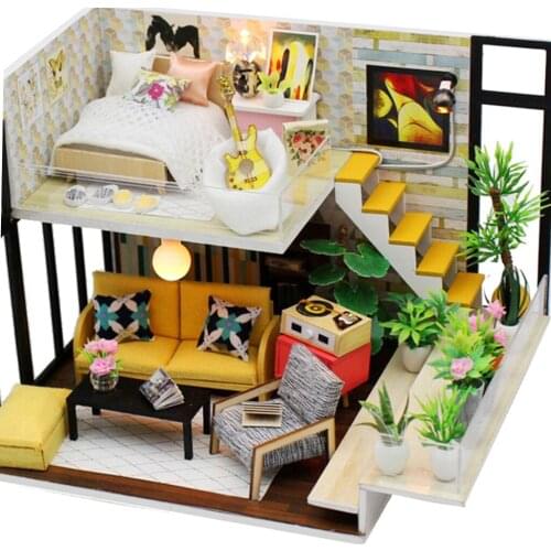 DIY Loft Apartments Dollhouse Wooden Furniture LED Kit Children Puzzle Toy Dollhouse Assemble Accessories