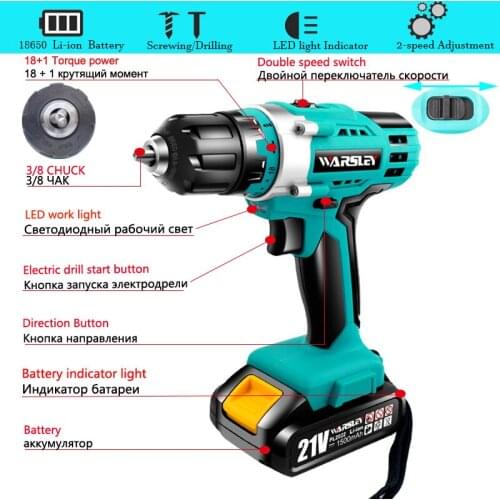 Electric screwdriver 21v cordless electric drill power tool lithium ion battery adjustable speed torque chuck mini cordless dril