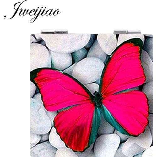 Youhaken ART Photo Butterfly Pocket Mirrors Square shaped 1X/2X Magnifying Folding Mini PU Leather espejo Makeup Mirrors