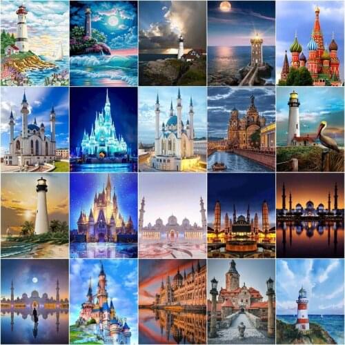 GATYZTORY Painting By Numbers Castle Landscape Drawing On Canvas Handpainted Gift Picture By Number Lighthouse Kits Home Decor