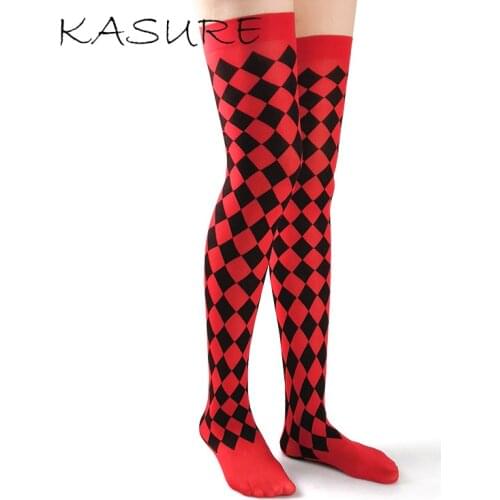 KASURE Anime Stockings Red White Print Halloween Stockings Student Gril Cosplay School Festival Performance Knee High Cool Thigh