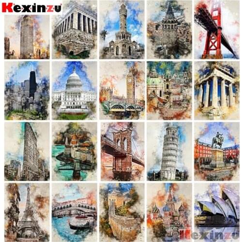 KEXINZU 5d Diamond Painting New Arrivals Landscape City Rhinestones Diamond Embroidery Building Mosaic Wall Decor