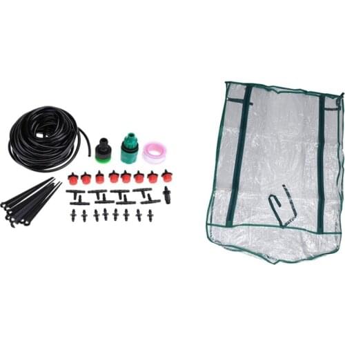 1 Set 5M Mini Drip Irrigation System Plant Watering Garden Hose Kits & 1 Pcs 2 Tier Home Plant Greenhouse Garden Cover