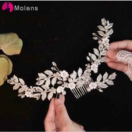 Molans Pearl Crystal Wedding Hair Combs Hair Accessories for Bridal Flower Headband Headpiece Women Bride Hair ornaments Jewelry