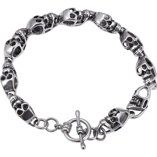 Punk Stainless Steel Skull Charm Bracelet Men Link Chain Bangles Male Jewelry Accessories Party Gift GS0038