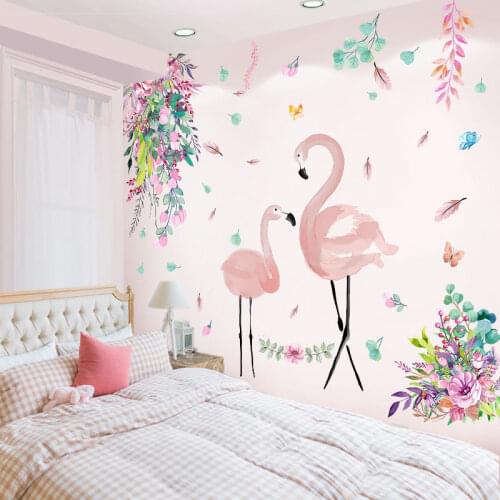 [shijuekongjian] Flower Birdcage Wall Stickers DIY Flamingo Animal Wall Decals for House Living Room Kids Bedroom Decoration