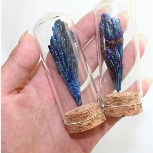 Natural Rainbow Titanium Cluster Crystal Mineral Blue Peacock Tail Landscape Decorative Bottle