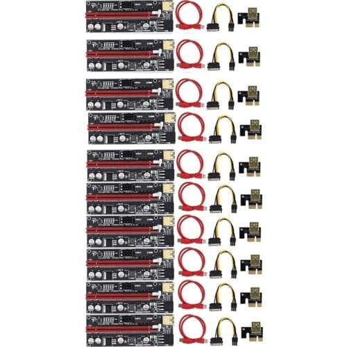 PCI-E Riser VER009S Plus GPU PCIE Card PCI E X16 to X1PCI Express Adapter Card 6Pin to SATA USB3.0 with LED Lights