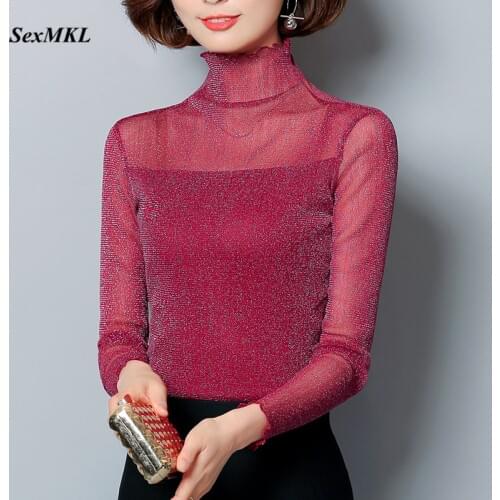 Plus Size Women Tops and Blouses 2020 Fashion Casual White Blouse Long Sleeve Korean Transparent Sequin Office Ladies Shirts