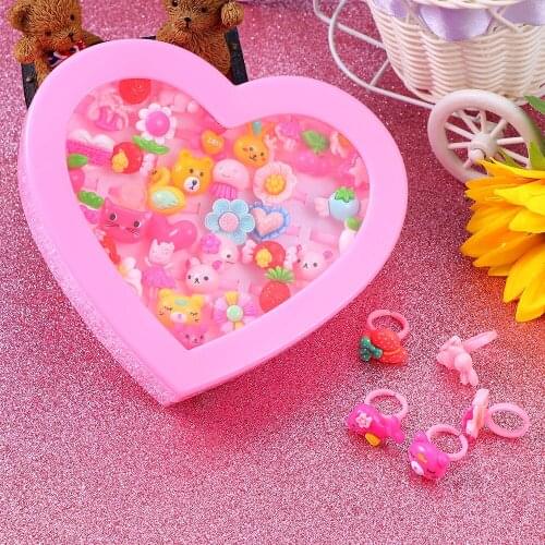 36 Pieces Of Love Gift Box Cute Childrens Day Jewelry Plastic Ring Suitable For Girls Birthday/celebration Mixed Colors