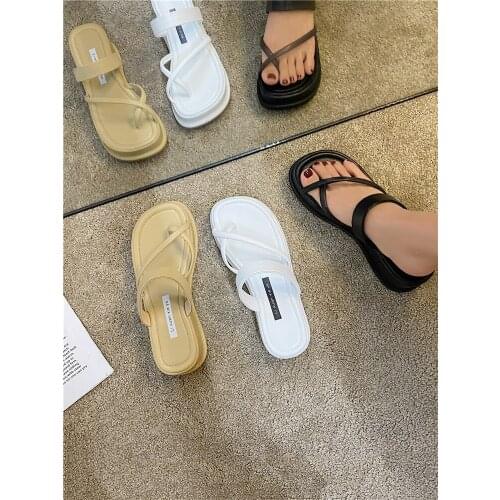 Simple And Versatile Pure Color Ladies Slippers Summer New Fashion Trend Thick Bottom Slope With Flip Flops