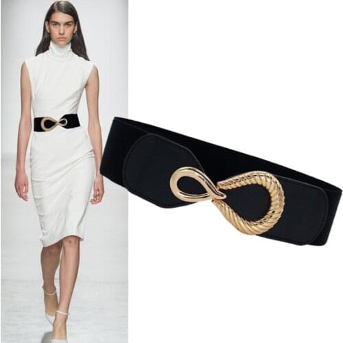 New Fashion Women Wide Elastic Waist Belt design Metal card Buckle Women Cinch Waistband Dress Coat Clothing Accessories