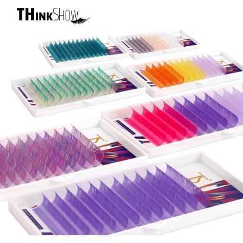 THINKSHOW 0.07 Colorful Eyelash Extension Gradient Colors False Eyelashes C/D Curl 8-15mm Length Individual Classic Fake Lashes
