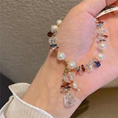 Luxury Bells Pendant Baroque Freshwater Pearl Multicolor Crystal Beaded Bracelets for Women Fashion Jewelry 2021 New YBR455