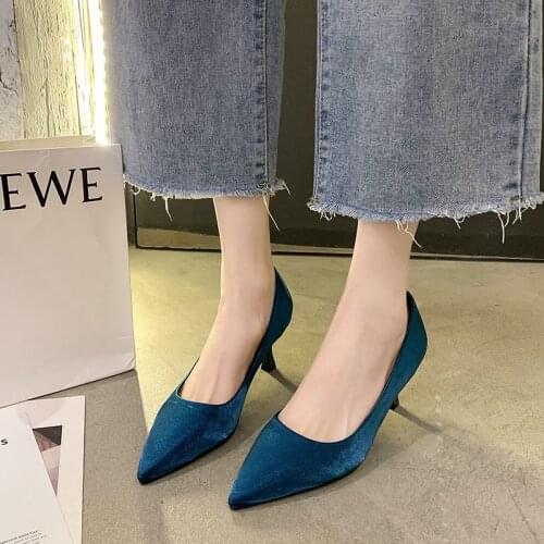New Women Shoes High Heels Office Lady Shoes Faux Suede Woman Shoes Pointed Toe Dress Shoes Basic Pumps Women Boat Zapatos Mujer