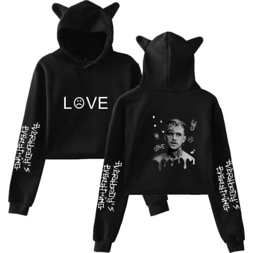 Streetwear Lil Peep Hip Hop Hoodie Streetwear Kawaii Cat Ear Cropped Short Sweatshirt Hooded Women All-match Pullover Tops