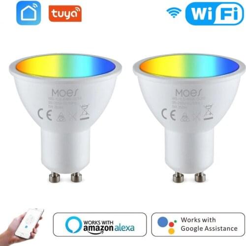 Moes Tuya GU10 5W WiFi Smart Light LED Bulbs RGBCW Dimmable Lamps Smart Life Remote Contro Work With Alexa Google Home Bulb
