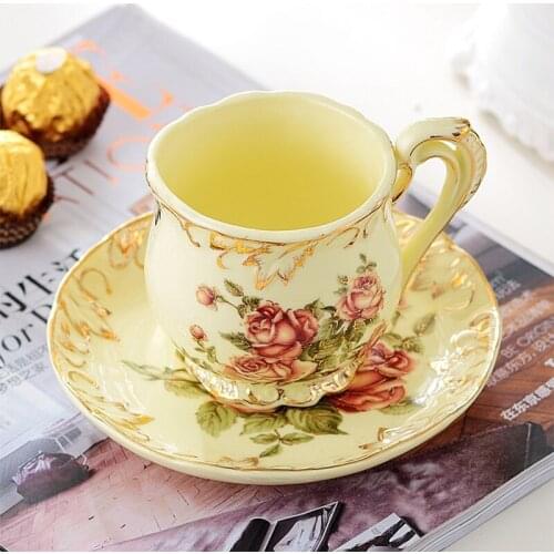 High Quality Lvory Porcelain Coffee Cup Beating Western Ceramic Coffee Cup Plate Rose Coffee Pot Set